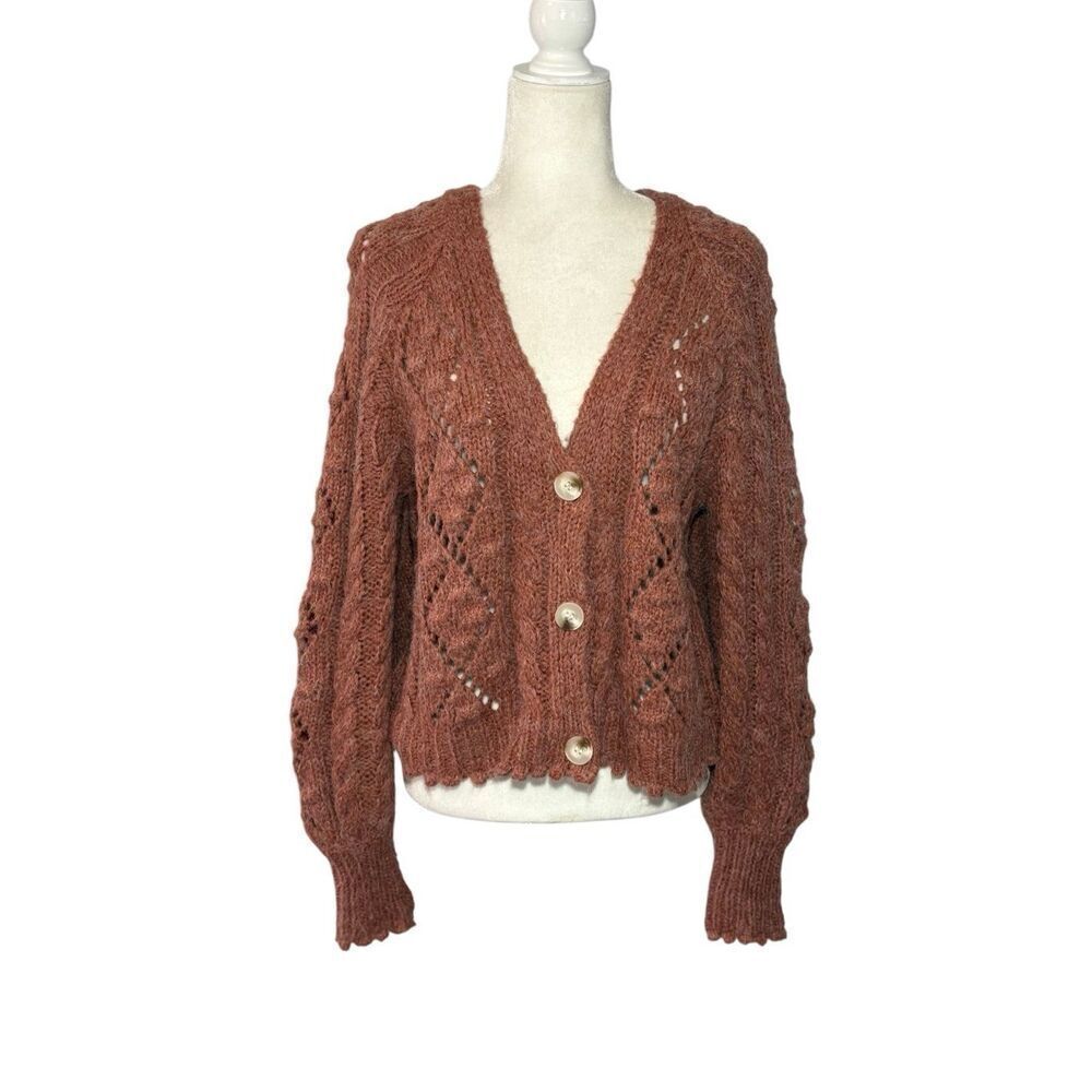 She + Sky mauve chunky knit v-neck cardigan - M